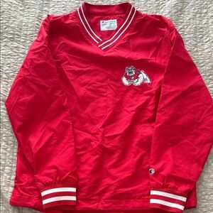 Champion Red Fresno State V-Neck with Bulldog Emblem